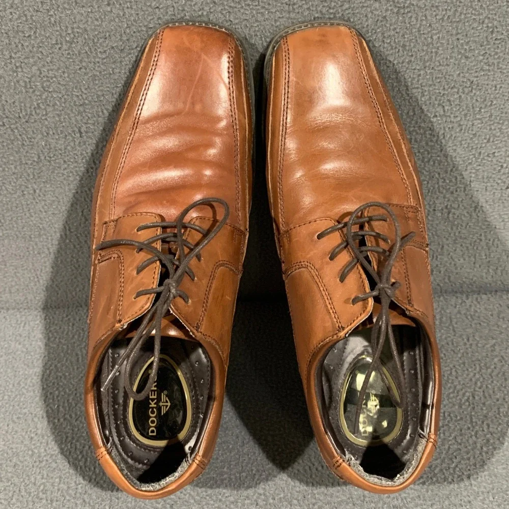 Dockers Derby Shoes Men 11W Tan Leather Square Bicycle Toe 90-27242 Dress Casual